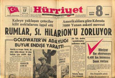Hürriyet Gazetesi 17 Temmuz 1964 - Rumlar , St. Hilarionu Zorluyor GZ81854 - 1