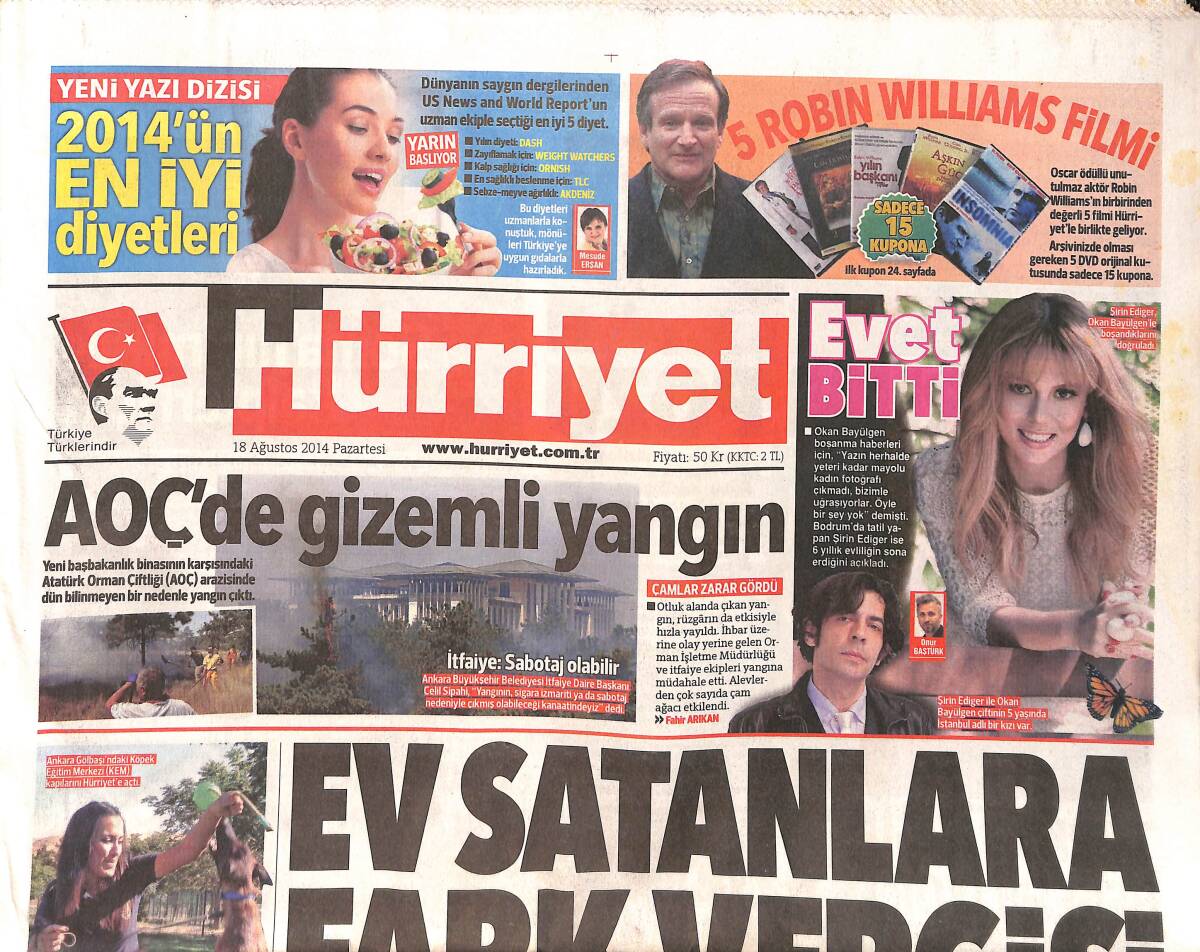 Hürriyet Gazetesi 18 Ağustos 2014 - Şirin Ediger, Okan Bayülgen'le Boşandığını Doğruladı - Emenike Yeniden Doğdu GZ155252 - 1