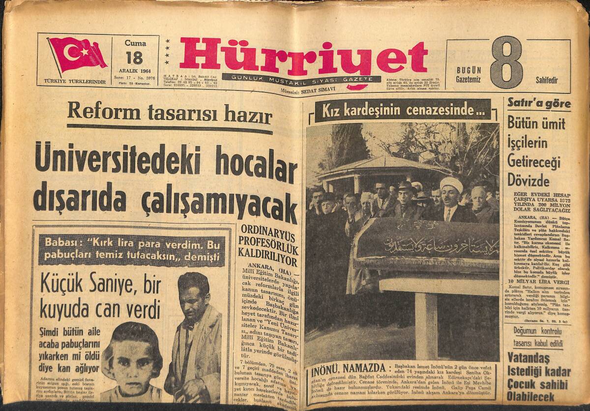 Hürriyet Gazetesi 18 Aralık 1964 - İnönü Namazda - Demirel Konya'da - Diyarbakır'da Yeni Bir Petrol Damarı Bulundu GZ146944 - 1