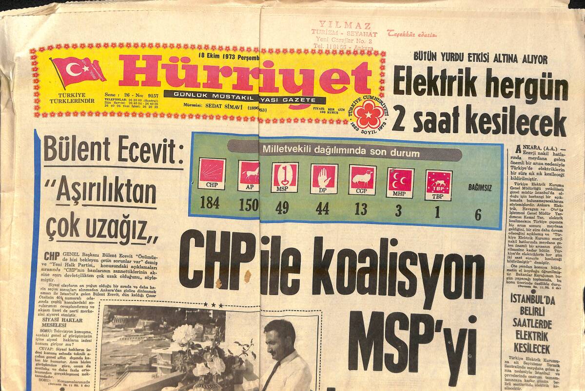 Hürriyet Gazetesi 18 Ekim 1973 - Bülent Ecevit: Aşırılıktan Çok Uzağız - Prenses Anne İle Mark Phillips 13. Göbekten Akraba Çıktı GZ156709 - 1