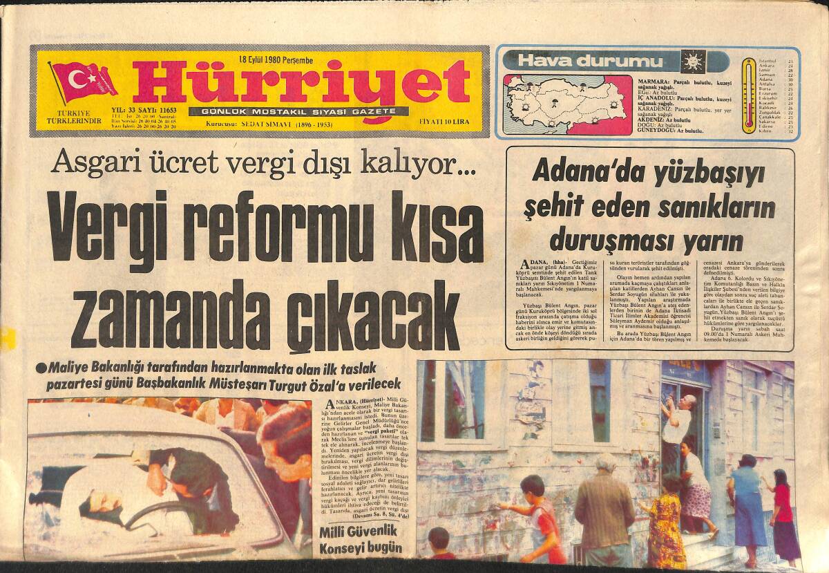 Hürriyet Gazetesi 18 Eylül 1980 - Terörist Zeki Yumurtacı Öldürüldü - Dış Dünya Kötünün İyisi Diyerek Carter'ı Seçiyor GZ153505 - 1