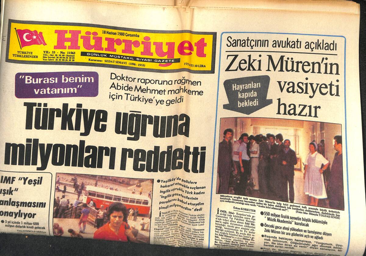 Hürriyet Gazetesi 18 Haziran 1980 - Emel Sayın'ı Kocası Çocuk Gibi Besliyor - Nevşehir CHP İl Başkanı Öldürüldü GZ147057 - 1
