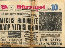 Hürriyet Gazetesi 18 Kasım 1967 - 18 Saat Süren Müzakereden Sonra Meclis Hükümete Harp Yetkisi Verdi GZ72630 - 1