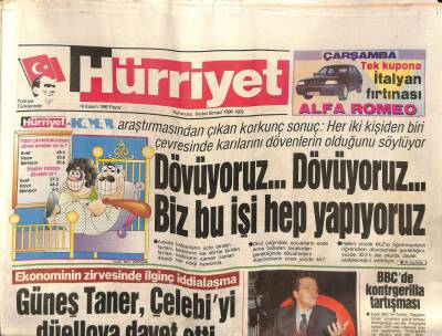 Hürriyet Gazetesi 18 Kasım 1990 - Güneş Taner , Çelebiyi Düelloya Davet Etti GZ83984 - 1