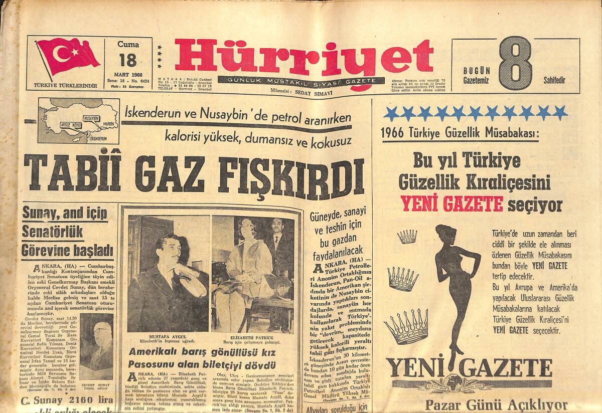 Hürriyet Gazetesi 18 Mart 1966 - Gebeliği Önleyici Hap , 750 Kuruştan Dün Satışa Çıkarıldı - Bingöl'de Kızamık Var GZ142049 - 1