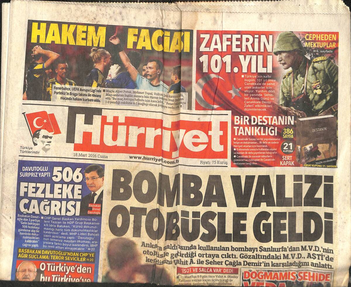 Hürriyet Gazetesi 18 Mart 2016 - Kürtler Suriye'de Federasyon İlan Etti - Davutoğlu Sürpriz Yaptı GZ159603 - 1