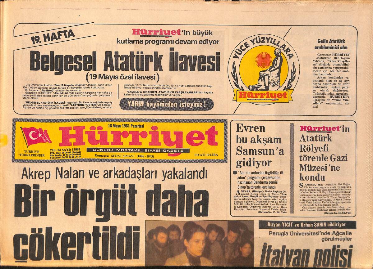Hürriyet Gazetesi 18 Mayıs 1981 - Galatasaraylı Futbolcular Soyuldu - Akrep Nalan ve Arkadaşları Yakalandı GZ158135 - 1