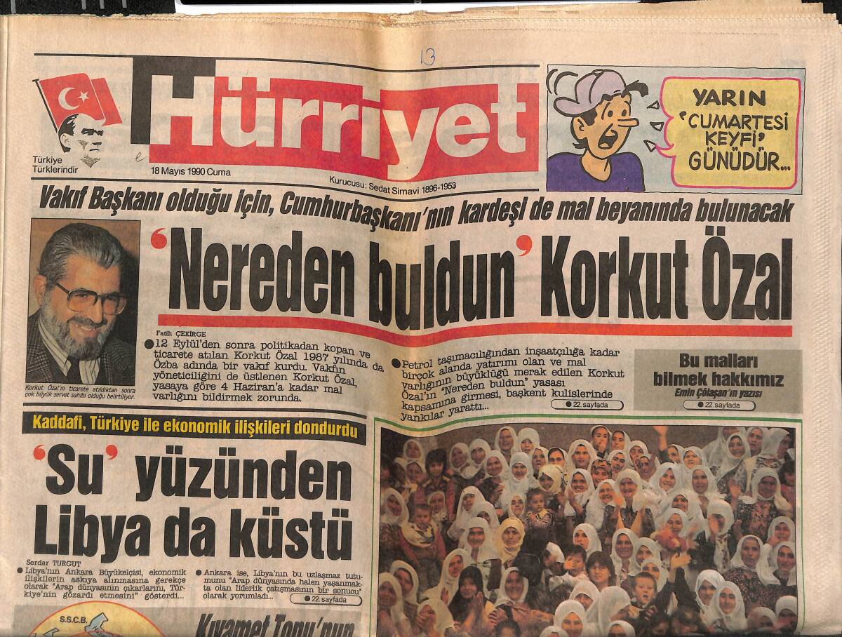 Hürriyet Gazetesi 18 Mayıs 1990 - Fatma Girik'e Yemenili Sevgi - Dalan Partisini Kurarken Sözen Villasını Yıktı GZ149564 - 1