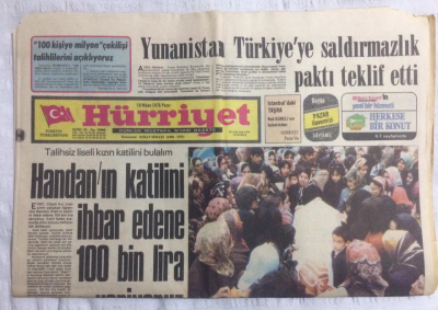 Hürriyet Gazetesi 18 Nisan 1976 - Handanın Katilini İhbar Edene 100 Bin Lira - GZ19911 - 1