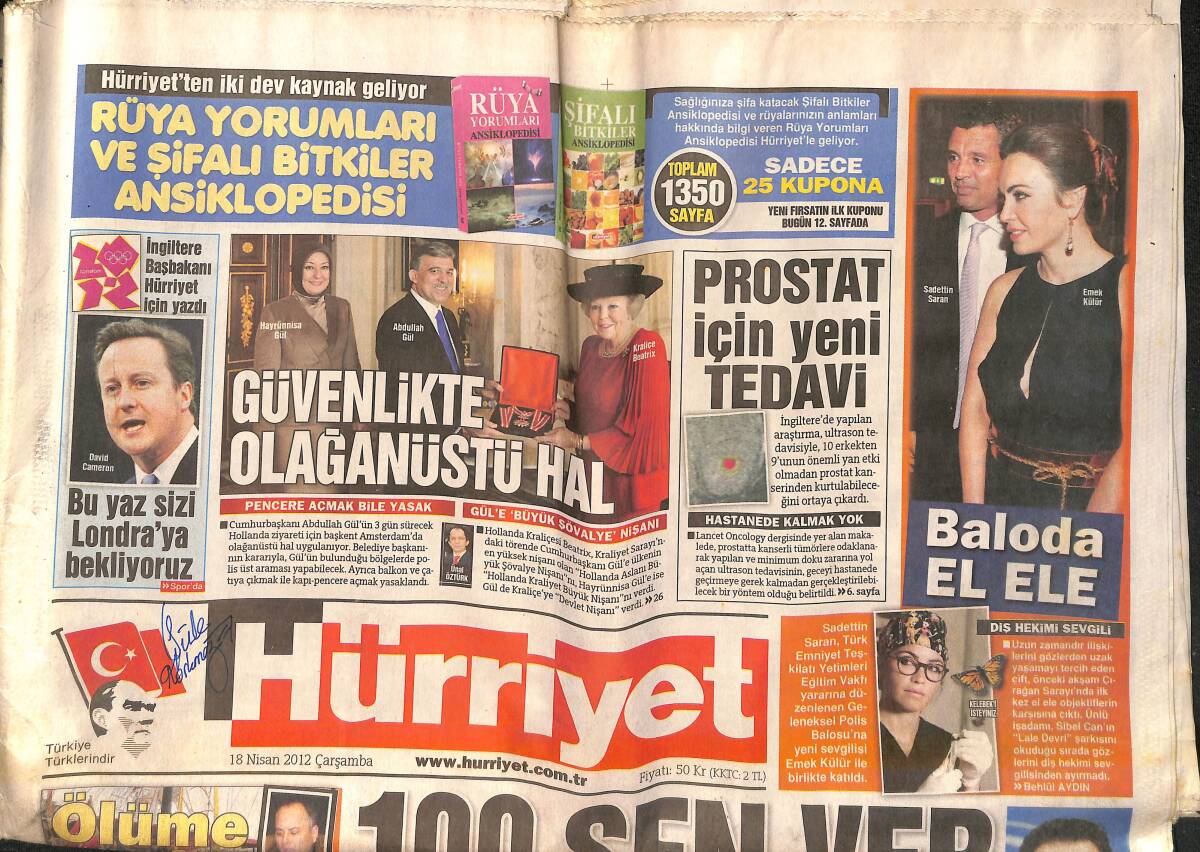 Hürriyet Gazetesi 18 Nisan 2012 - Mehmet Ağar Hakkında Savcılık Yakalama Emri Çıkarttı - Ebru Gündeş'in Pop Albümü Çıkacak GZ159656 - 1