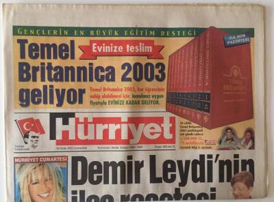 Hürriyet Gazetesi 18 Ocak 2003 - A Milli Takımımız CNN Tarafından 2002 Yılının En İyi Futbol Takımı Seçildi , IMF Başkan Yerdımcısı Demir Leydinin İlaç Reçetesi GZ22137 - 1