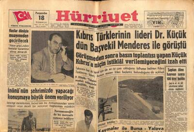 Hürriyet Gazetesi 18 Temmuz 1957 - Kıbrıs Lideri Küçük Adnan Menderes İle Görüştü GZ56159 - 1