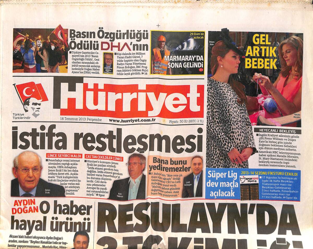 Hürriyet Gazetesi 18 Temmuz 2013 - Tümörü Koklayan Neşter - Erdoğan ''Dört Dörtlük Aleviyim'' GZ159655 - 1