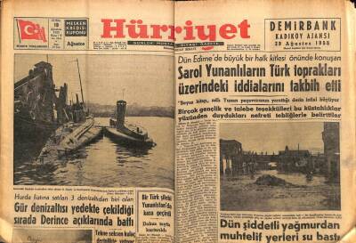 Hürriyet Gazetesi 19 Ağustos 1955 - Sarol Yunanlıların Türk Torakları Üzerindeki İddialarını Takbih Etti GZ71122 - 1