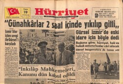 Hürriyet Gazetesi 19 Ağustos 1960 - İnkılap Mahkemeleri Kanunu Dün Kabul Edildi GZ72656 - 1
