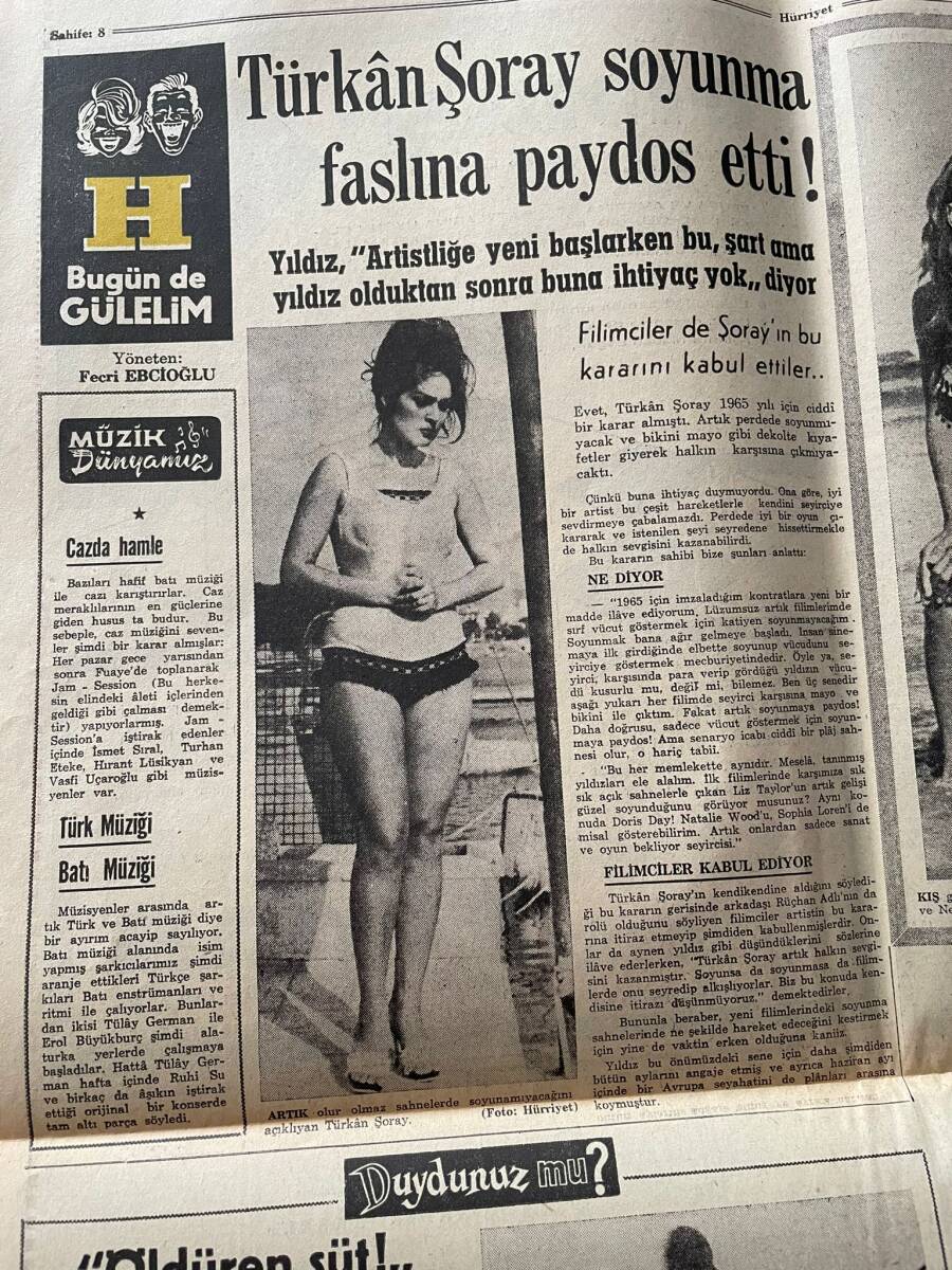 Hürriyet Gazetesi 19 Aralık 1964 - Faysal Gizli Karısı - Türkan Şoray Soyunma Faslına Paydos Etti! GZ146945 - 2