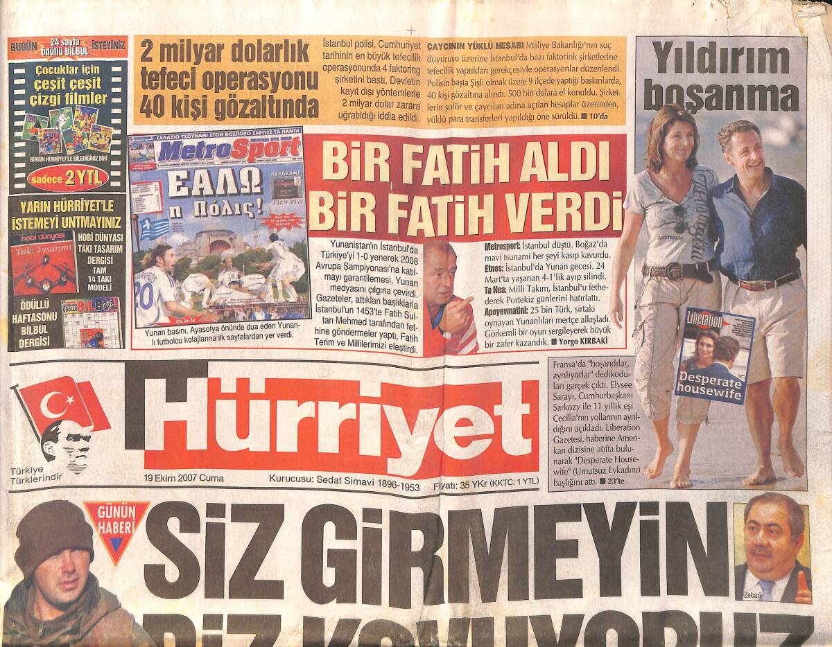 Hürriyet Gazetesi 19 Ekim 2007 - Pakistan'ın Eski Başkanlarında Benazir Butto'ya Bombalı Saldırı 