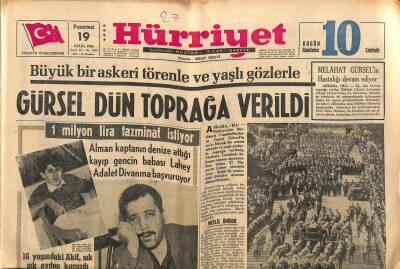 Hürriyet Gazetesi 19 Eylül 1966 - Gürsel Dün Toprağa Verildi - Kıbrısta Türklerle Rumlar Yine Çatıştı GZ119069 - 1
