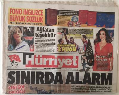 Hürriyet Gazetesi 19 Eylül 2014 - İşid Kobaniye Saldırdı Sınırda Alarm Yeni Göç Dalgası GZ26988 - 1
