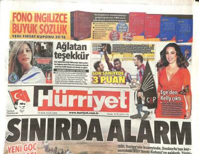 Hürriyet Gazetesi 19 Eylül 2014 - Sınırda Alarm Yeni Göç Dalgası GZ104733 - 1