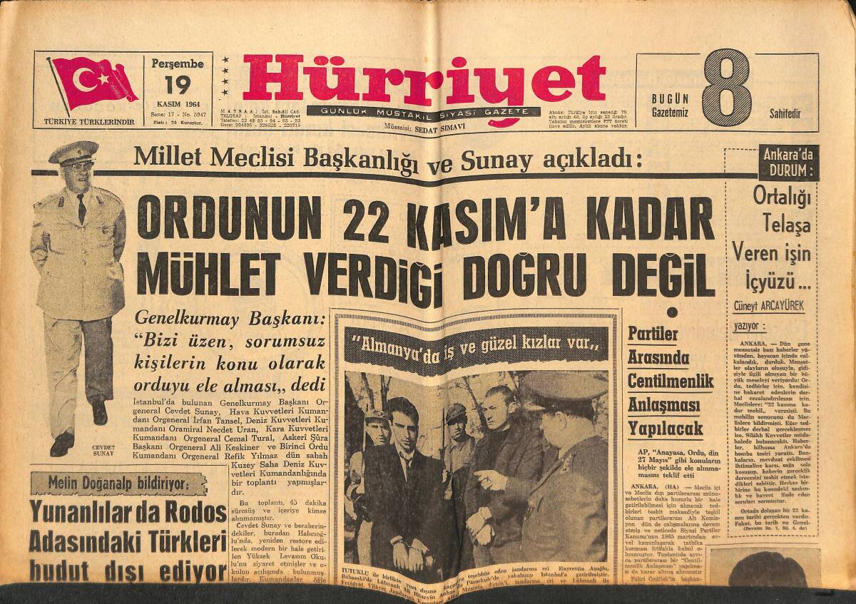 Hürriyet Gazetesi 19 Kasım 1964 - Nasır'ın Ajanları Romada Sandık İçinde Bir Casusu Kaçırmak İstedi GZ146980 - 1