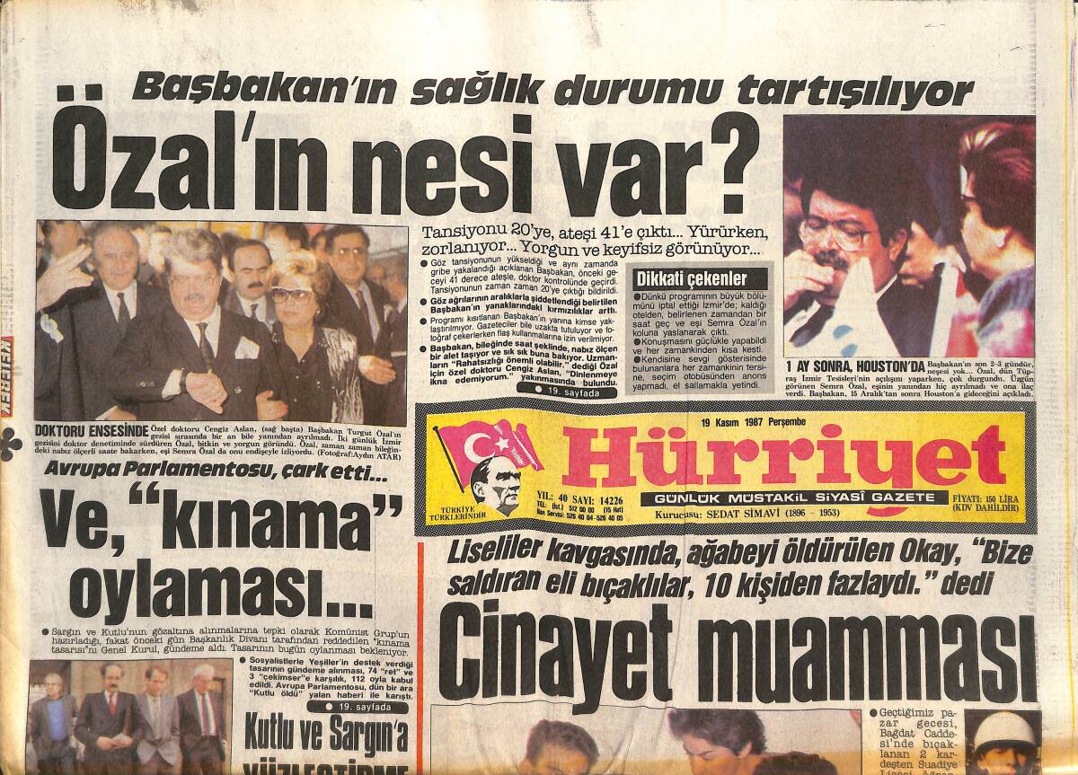 Hürriyet Gazetesi 19 Kasım 1987 - Özal'ın Nesi Var - Uzaydaki Barut Fıçısı GZ142366 - 1