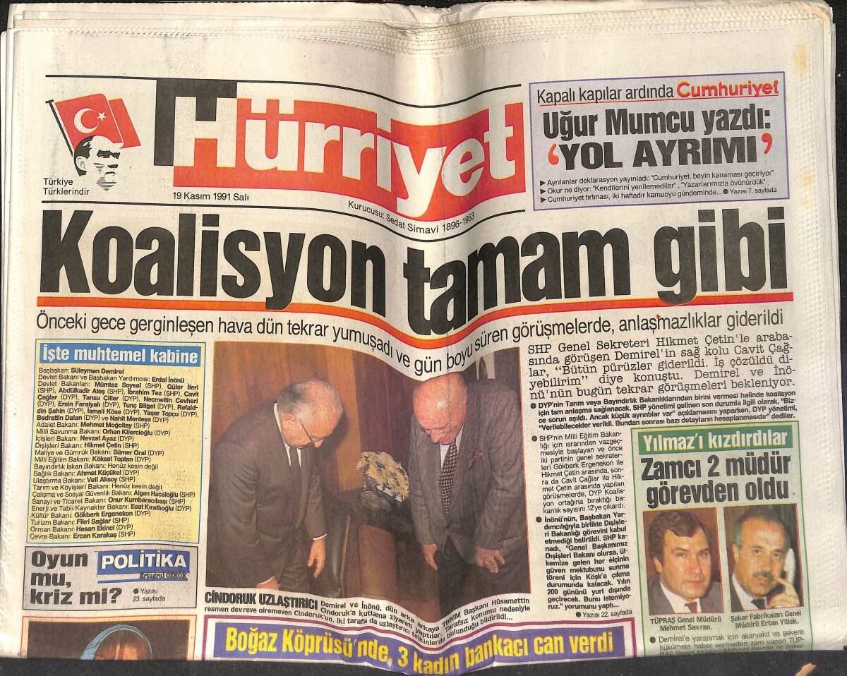 Hürriyet Gazetesi 19 Kasım 1991 - Meltem Doğanay Yolculara Kemer Bağlamayı Öğretecek - Demirel, Akbulut'u Tanık Gösterdi GZ153340 - 1