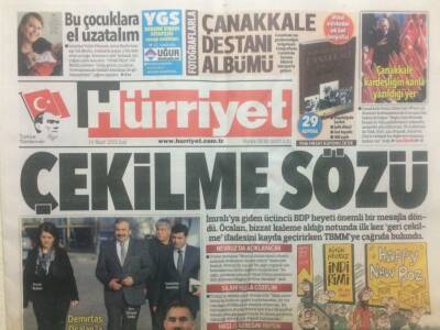 Hürriyet Gazetesi 19 Mart 2013 - Abdullah Öcalandan Çekilme Sözü GZ29216 - 1