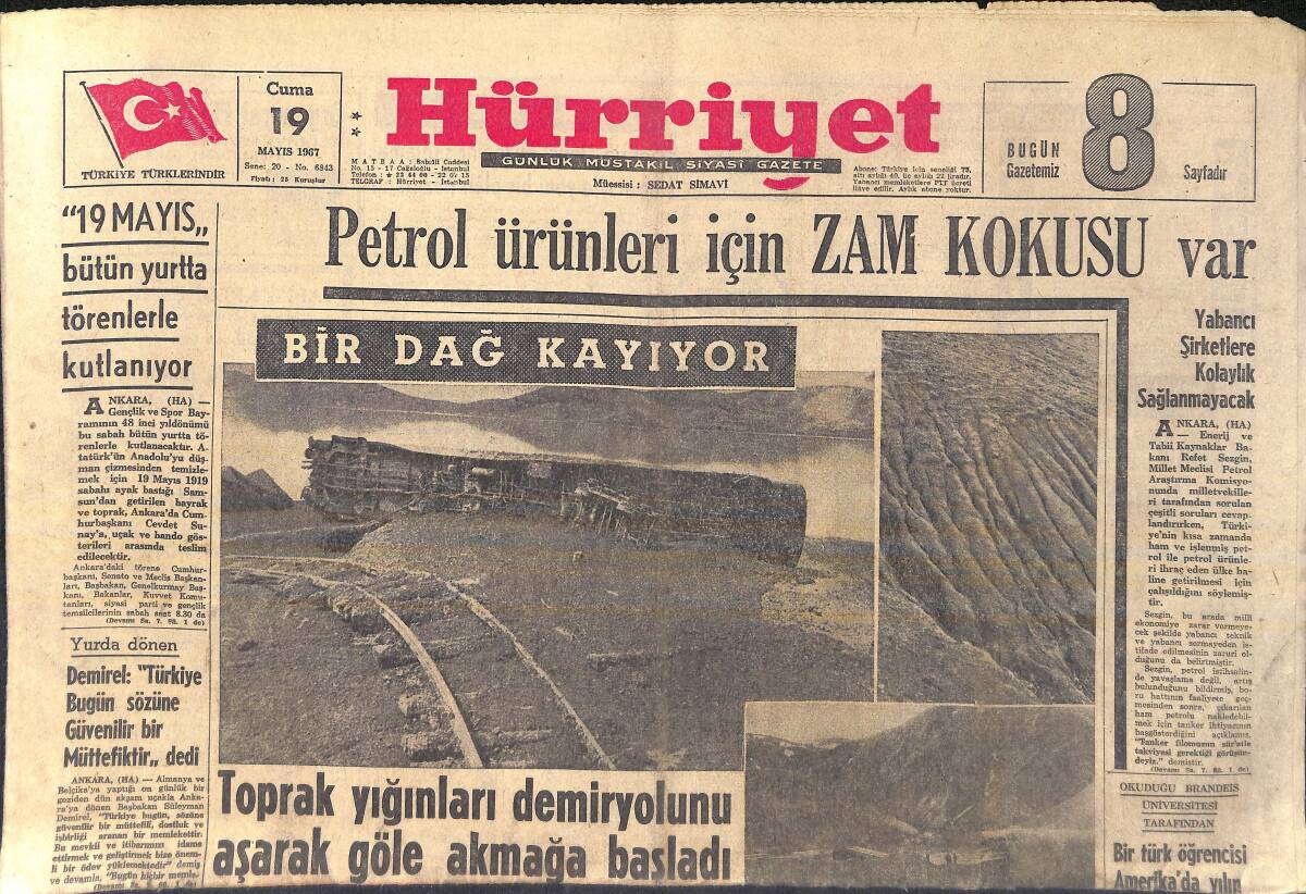 Hürriyet Gazetesi 19 Mayıs 1967 - Hazar Dağında Toprak Yığınları Göle Akmaya Başladı - Şahane Kulüp'te Poker Masasında Bir Birlerini Vurdular GZ157037 - 1