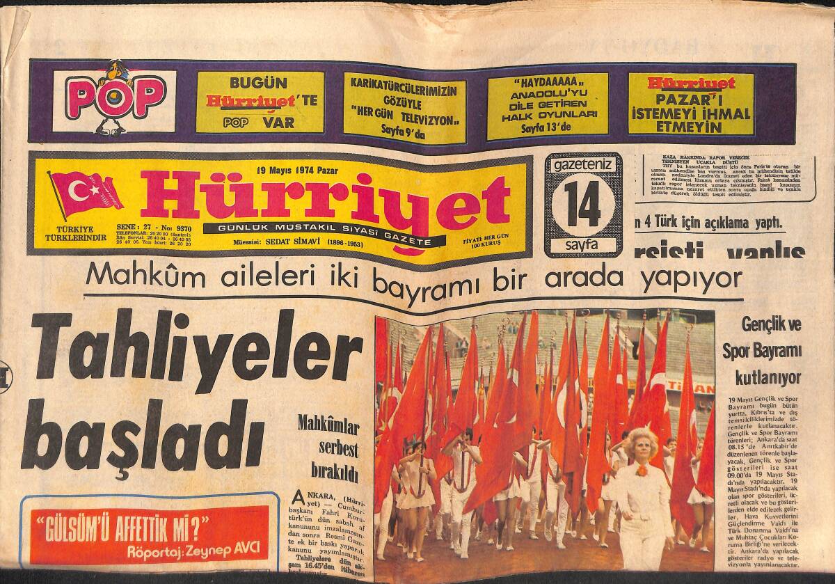 Hürriyet Gazetesi 19 Mayıs 1974 - Ve Patricia'yı Polis Öldürdü - Feyzioğlu Meclis'te Dayak Yedi GZ134344 - 1
