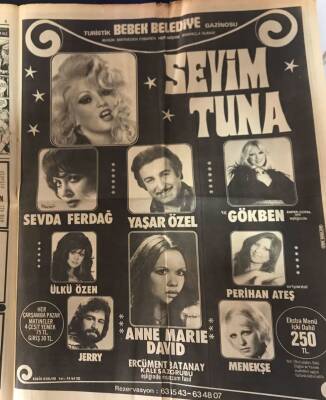 Hürriyet Gazetesi 19 Mayıs 1976 - Bebek Belediye Gazinosu - Sevim Tuna, Yaşar Özel, Gökben Gazino Afişi GZ79799 - 2