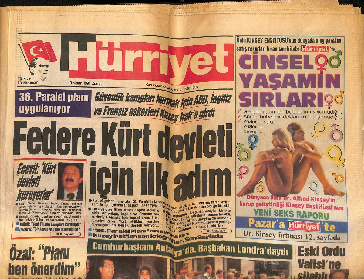 Hürriyet Gazetesi 19 Nisan 1991 - Akbulut 7 Milyona Elbise Aldı - Federe Kürt Devleti İçin İlk Adım GZ134206 - 1