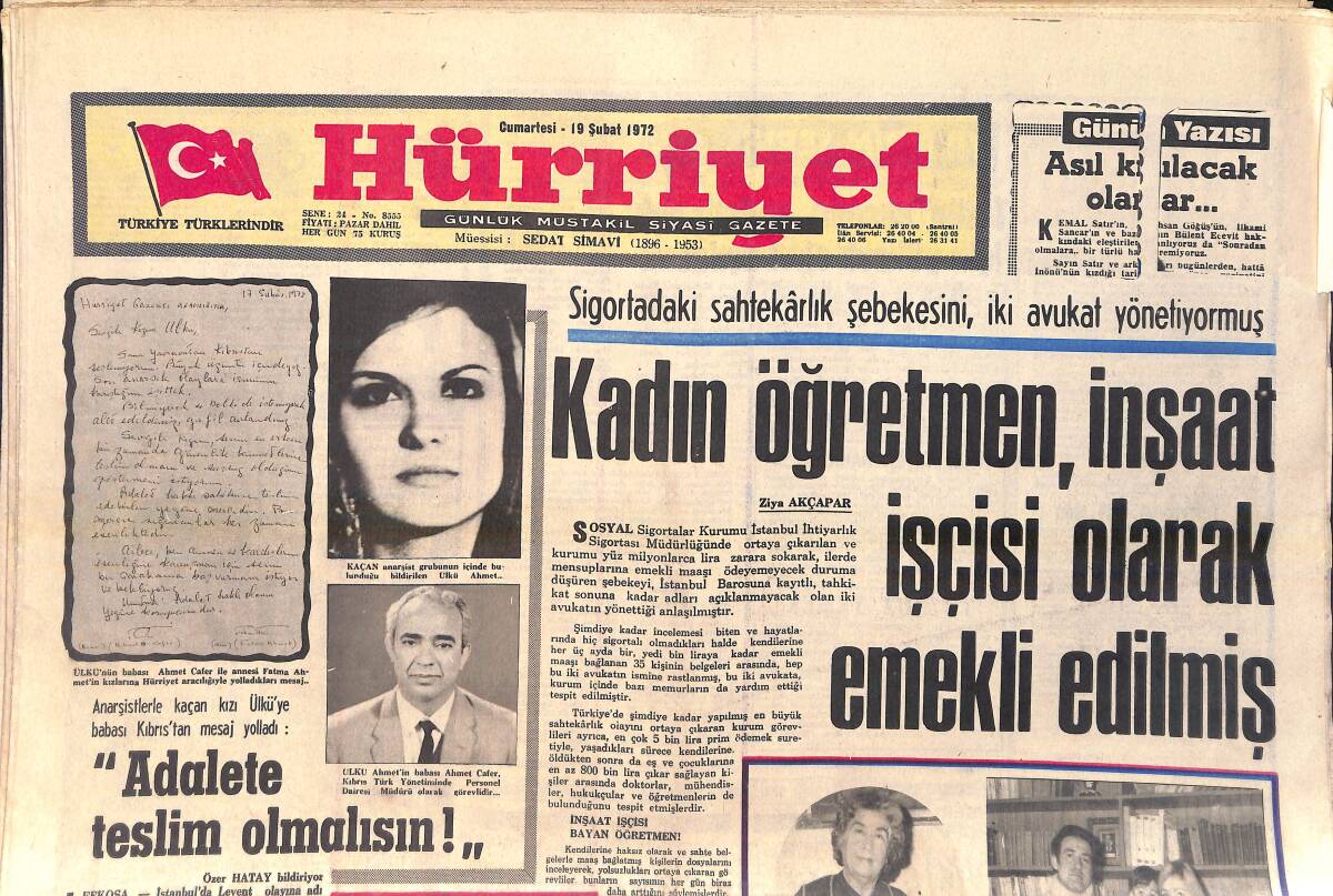 Hürriyet Gazetesi 19 Şubat 1972 - Dawi: Yeni Bir Süreyya Olmak İstemiyordum - Fenerbahçe Bursa Önünde GZ156917 - 1