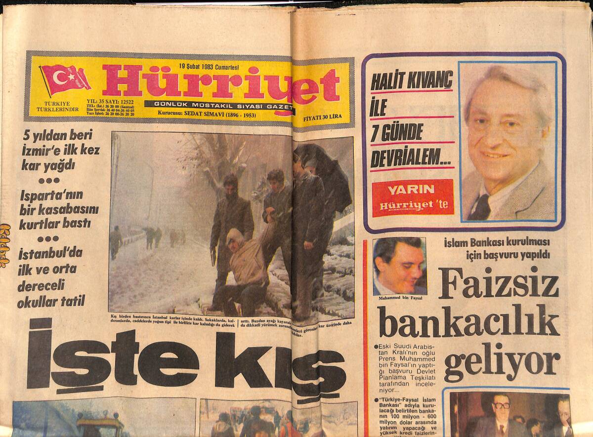 Hürriyet Gazetesi 19 Şubat 1983 - Kaddafi , Amerika'ya Meydan Okudu - Faizsiz Bankacılık Geliyor GZ134507 - 1