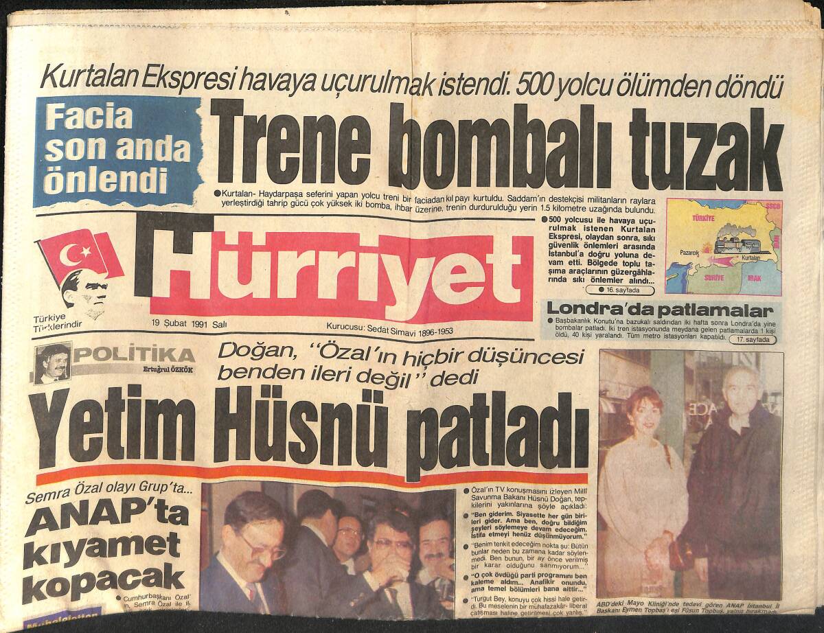 Hürriyet Gazetesi 19 Şubat 1991 - Yetim Hüsnü Patladı - Saddam'ın 10 Adamı Linç Edildi GZ154105 - 1