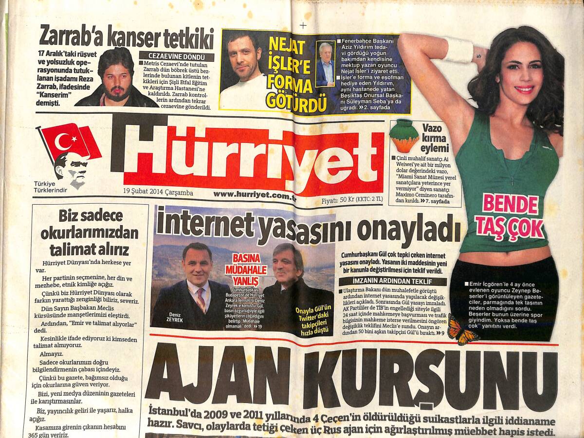 Hürriyet Gazetesi 19 Şubat 2014 - Zarrab'a Kanser Tetkiki - Erdoğan'a 11 Soru GZ160170 - 1