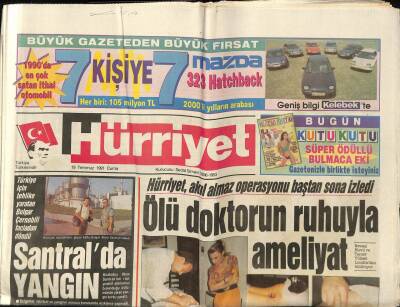Hürriyet Gazetesi 19 Temmuz 1991 - Marlboronun Korkulu Rüyası 2000 Sigarası - Santralda Yangın GZ88257 - 1