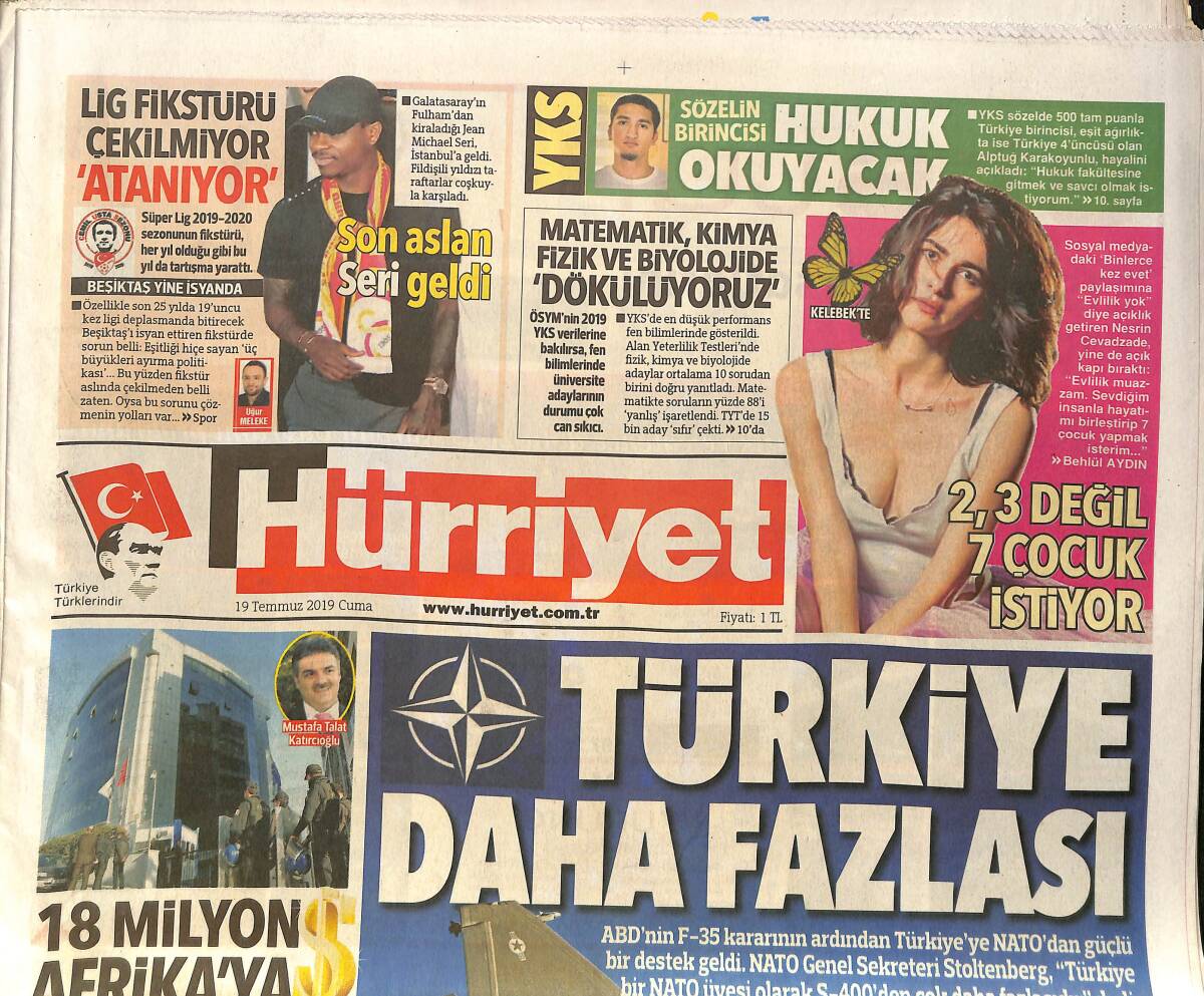 Hürriyet Gazetesi 19 Temmuz 2019 - Galatasaray Görüştüğü Falcao'dan Bu Yanıtı Aldı - ABD'den Atina'ya Doğu Akdeniz Desteği GZ154234 - 1