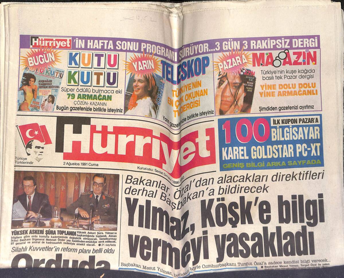 Hürriyet Gazetesi 2 Ağustos 1991 - Suudi Komutan, Brigitte İle Uçakla Sevişmiş - Müjde Ar Teyze Oldu GZ153389 - 1