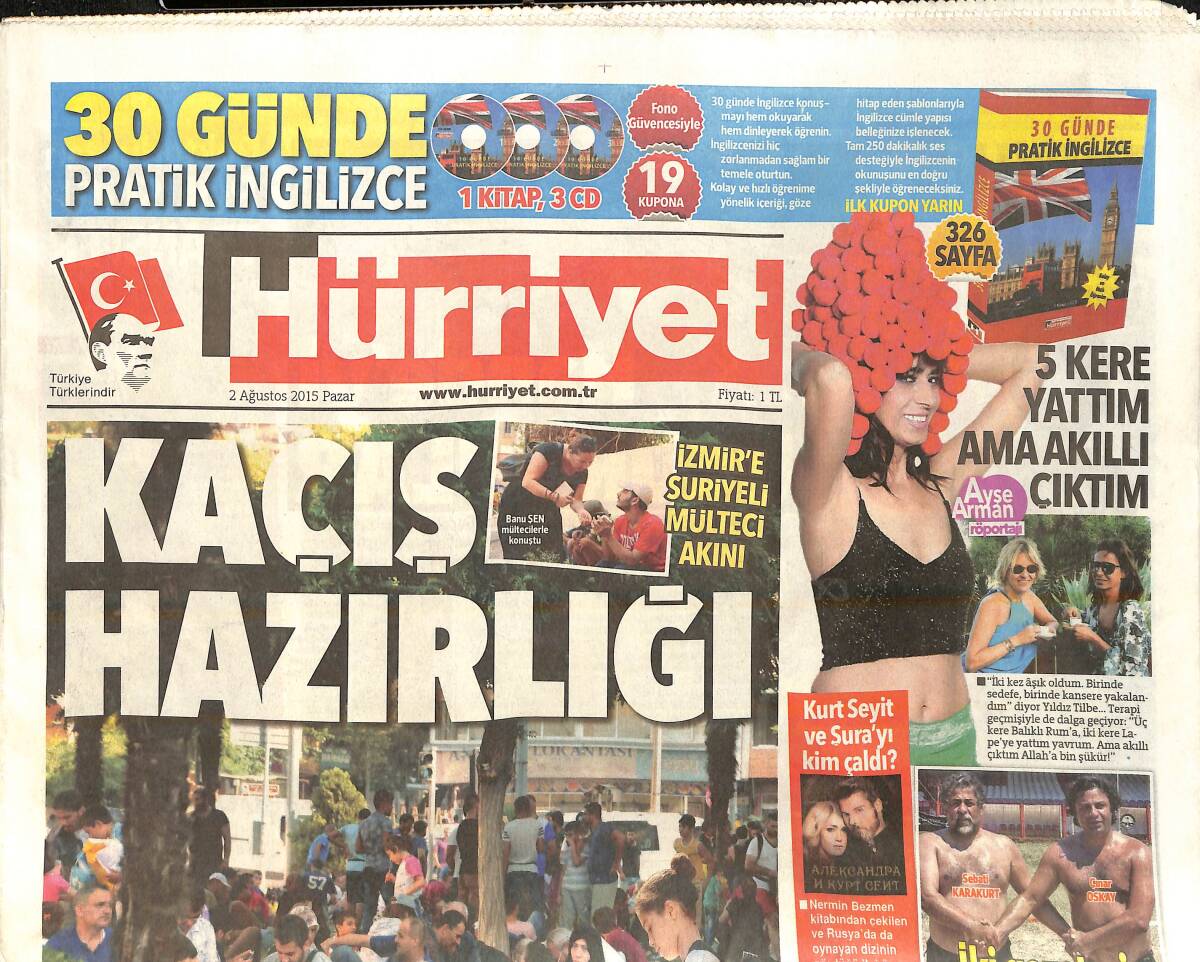 Hürriyet Gazetesi 2 Ağustos 2015 - Körfez'de İlk Geçiş Yılbaşında - Muzaffer Akgün Vefat Etti GZ159621 - 1
