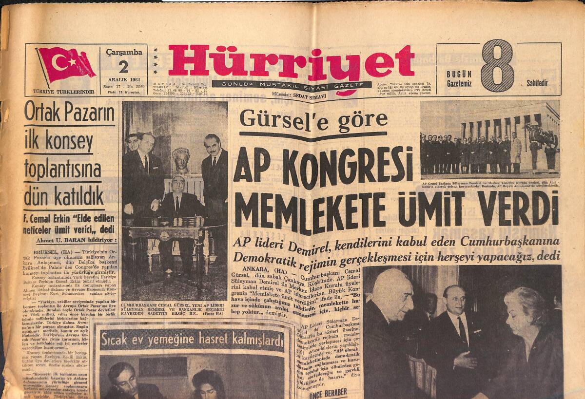 Hürriyet Gazetesi 2 Aralık 1964 - AP Kongresi Memlekete Ümit Verdi - Kongo'da Bulunan Türklerin Durumu İçin Bilgi Talep Ettik GZ147007 - 1