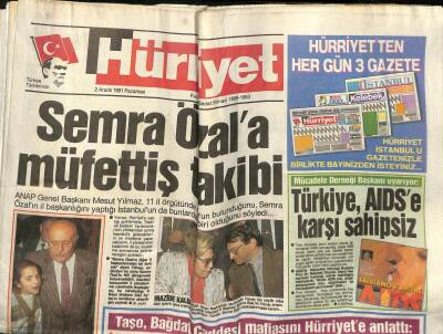 Hürriyet Gazetesi 2 Aralık 1991 - Semra Özala Müfettiş Takibi - Demirel , Dürüst Devlet Vaat Etti GZ88247 - 1