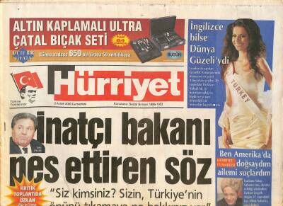 Hürriyet Gazetesi 2 Aralık 2000 - Cindy Yaşlı Diye Kovulmuş - Kübayı Kızdırdılar - TRT Kürtçeye Hazır GZ127458 - 1