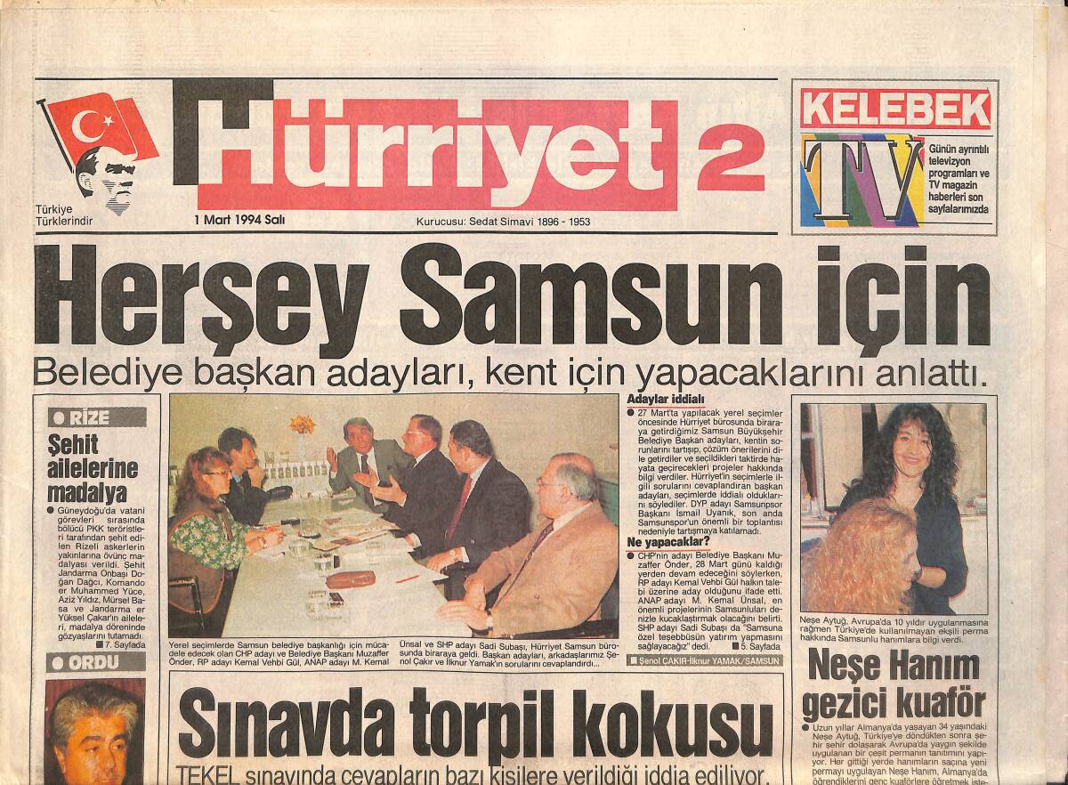 Hürriyet Gazetesi 2 Eki 1 Mart 1994 - Sevgi'nin Gücü Üçüncü Ekranda * Hülya Avşar - Samsun'da Adaylar İddialı GZ136729 - 1