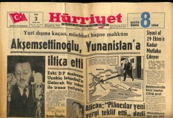 Hürriyet Gazetesi 2 Ekim 1962 - Akşemsettinoğlu , Yunanistana İltica Etti GZ72622 - 1