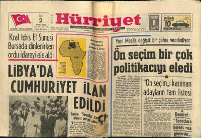 Hürriyet Gazetesi 2 Eylül 1969 - Libyada Cumhuriyet İlan Edildi GZ72606 - 2