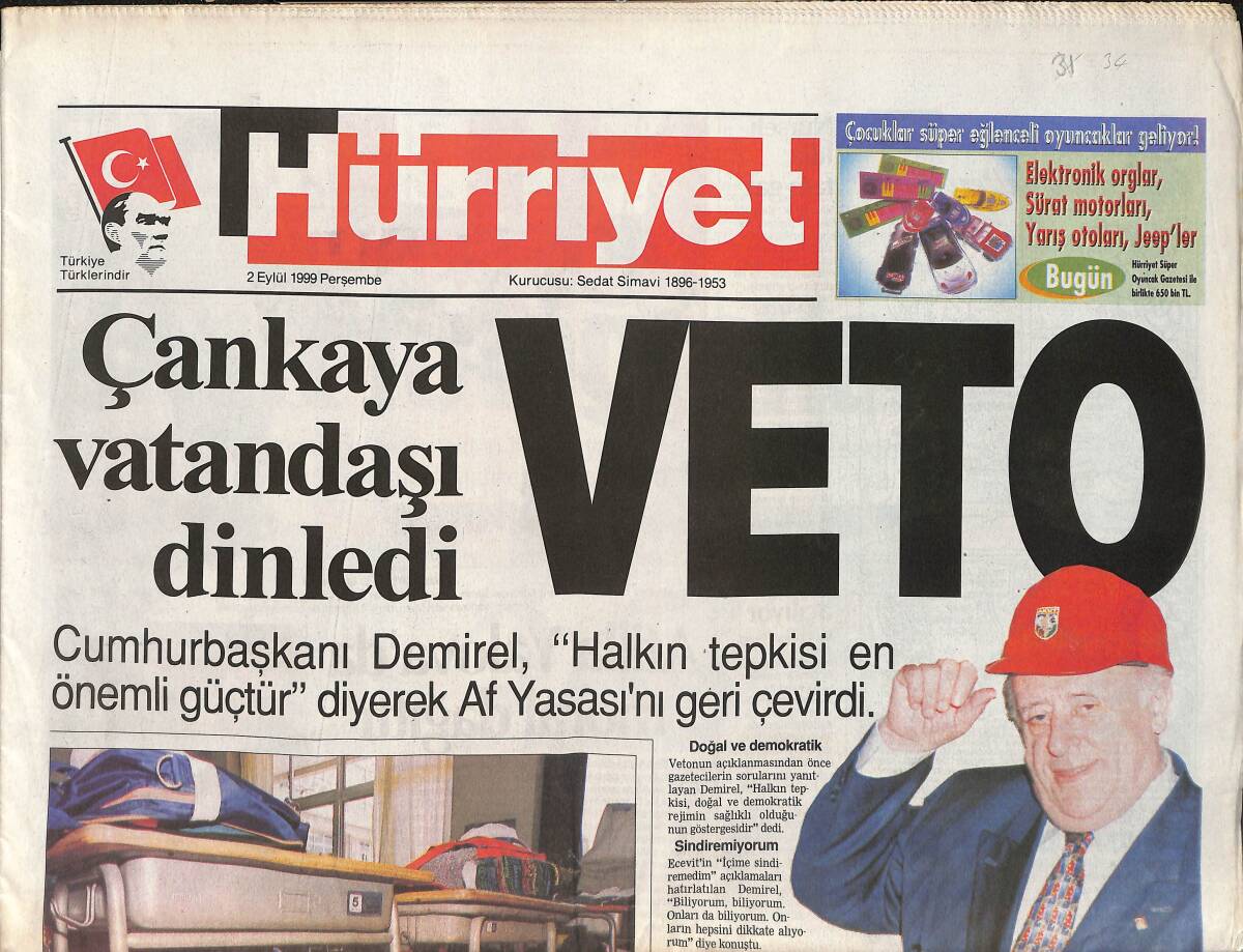 Hürriyet Gazetesi 2 Eylül 1999 - Liz, Belki De Hiç Yürüyemeyecek - Örgütten Silah Bırakma Kararı GZ2108 - 1