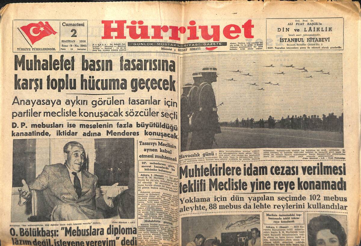Hürriyet Gazetesi 2 Haziran 1956 - Galatasaray , Vefa İle Oynuyor - Almanya Güzeli Kraliçe Seçildi GZ147044 - 1