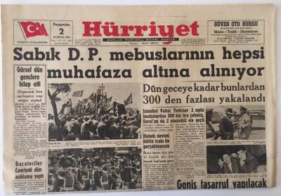 Hürriyet Gazetesi 2 Haziran 1960 - D.P. Mebuslarının Hepsi Muhafaza Altına Alınıyor GZ13910 - 2