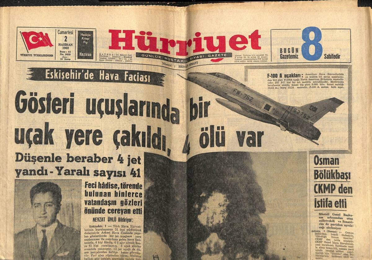 Hürriyet Gazetesi 2 Haziran 1962 - Lord Snowdon'un Kardeşi Tevkif Edildi - Eskişehir'de Hava Faciası GZ142940 - 1